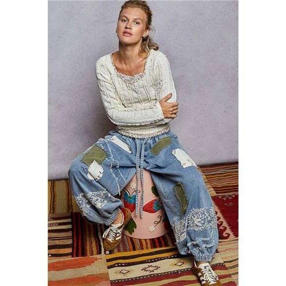 POL Texture Long Sleeve Blouse with Floral Ruffled - Picture 6 of 12